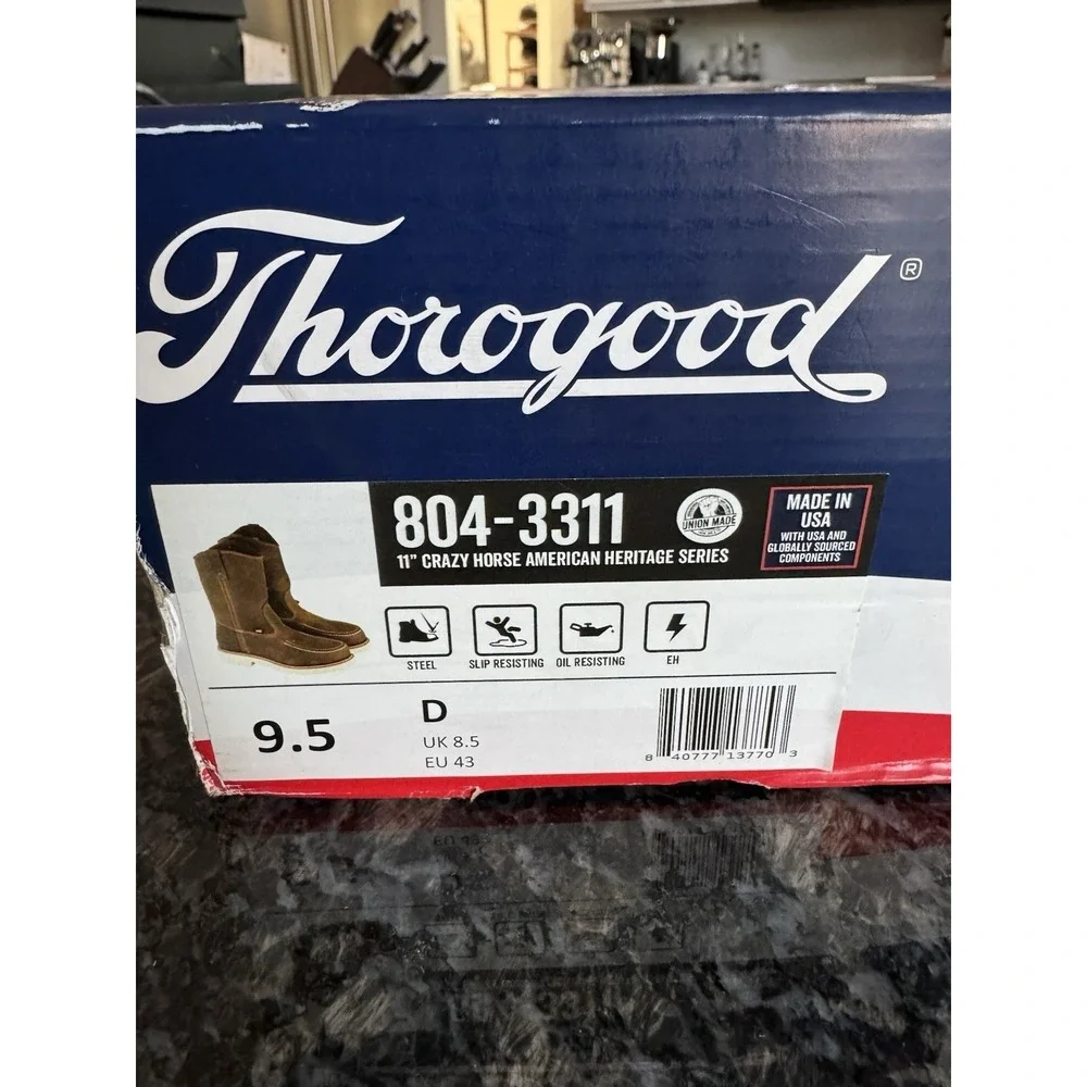 THOROGOOD AMERICAN HERITAGE 11″ SAFETY & MOC TOE CRAZY HORSE WORK BOOTS SZ 9.5‎